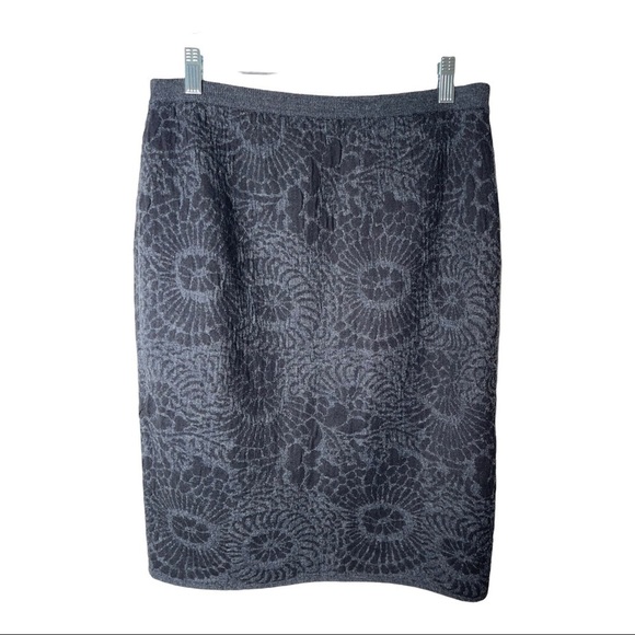 EILEEN FISHER Gray Patterned Wool Blend Knee Length Knit Pencil Skirt Small - Picture 4 of 6